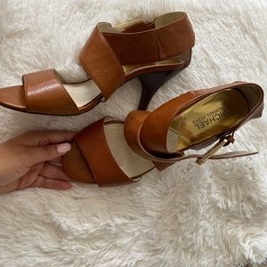 Michael Kors Brown Leather Strappy Open Toe Heels for women size 7